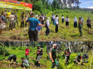 Bibit Pohon Mulai Ditanam di Lokasi Rintisan Jalan TMMD Kodim 1310/Bitung
