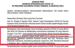 Awas…!!! Covid-19 Varian Delta Masuk Sulut