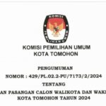 Ini Pengumuman Pendaftaran Pasangan Calon Wali Kota dan Wakil Wali Kota Tomohon 2024