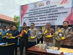 Polres Sangihe Musnahkan Ribuan Liter Miras dan Ratusan Butir Narkotika
