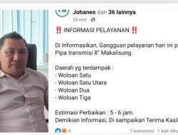 Gangguan Layanan Air Bersih di Sejumlah Wilayah Woloan: Hari Ini PDAM Tomohon Lakukan Perbaikan Pipa Transmisi Darurat
