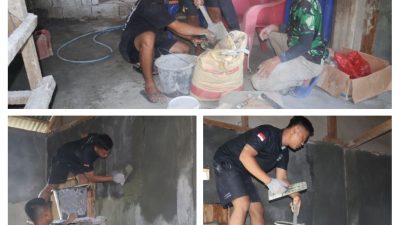 Satgas TMMD Ke-128 Terus Kebut Pengerjaan RTLH di Watuliney, Pengacian Dinding Rumah Warga Masih Berlanjut
