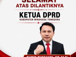 Keluarga Besar BKPSDM Minahasa Tenggara Mengucapkan Selamat Atas Dilantiknya Chris Rumansi,SP.M.Si Sebagai Ketua DPRD Mitra