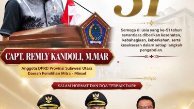 Pemerintah Desa Borgo mengucapkan Selamat Ulang Tahun ke-51 kepada Anggota DPRD Provinsi Sulawesi Utara, Capt. Remly Kandoli, M.Mar