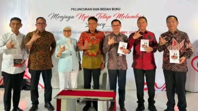 Bupati Joune Ganda Hadiri Peluncuran Buku ‘Menjaga Nyiur Tetap Melambai’ Rekam Jejak Olly Dondokambey