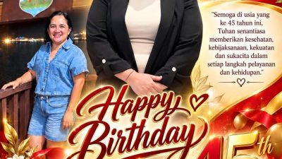 Segenap Keluarga Besar Dinas Pariwisata dan Kebudayaan Mengucapkan Selamat Ulang Tahun Ke 45 kepada Anggota DPRD Mitra Vanda Rantung 