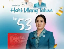 Kepala Dinas PUPR Dengan Penuh Sukacita mengucapkan Selamat Ulang Tahun ke-53 kepada Ibu Sandra Kindangen,S.Th,M.Pd. Wakil Ketua TP-PKK Kabupaten Minahasa Tenggara