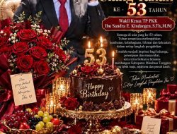Kepala Bagian Barang Dan Jasa Sekretariat Daerah Ridwan Munaisehce Dengan Penuh Sukacita mengucapkan Selamat Ulang Tahun ke-53 kepada Ibu Sandra Kindangen,S.Th,M.Pd. Wakil Ketua TP-PKK Kabupaten Minahasa Tenggara