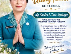 Keluarga Besar Dinas Sosial Kabupaten Minahasa Tenggara Mengucapkan Selamat Bersykukur Di Usia Ke 53 Wakil Ketua TP PKK Kabupaten Minahasa Tenggara Ny.Sandra Tuda Kindangen 