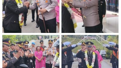 ‎Haru Dan Penuh Penghormatan, Kapolres Mitra Pimpin Tradisi Gerbang Pora Antar Kabag Ren AKP Imam Sarjono Memasuki Masa Purna Bakti